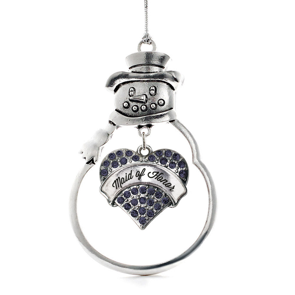Maid of Honor Navy Blue Pave Heart Charm Christmas / Holiday Ornament