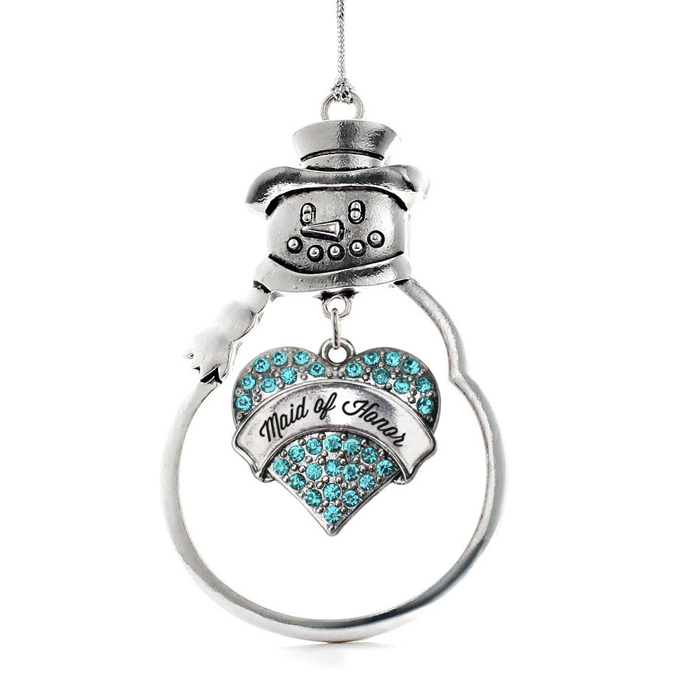 Maid of Honor Aqua Pave Heart Charm Christmas / Holiday Ornament