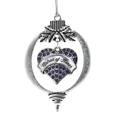Matron of Honor Navy Blue Pave Heart Charm Christmas / Holiday Ornament