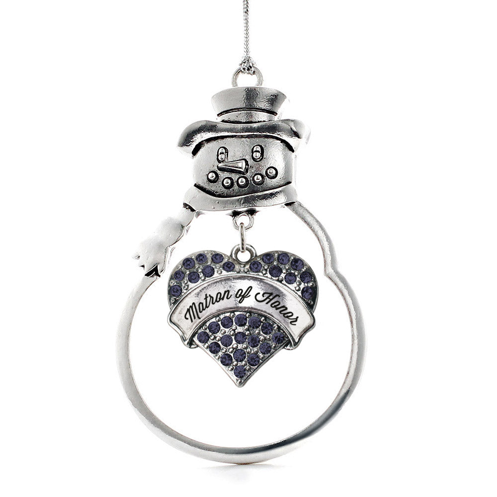 Matron of Honor Navy Blue Pave Heart Charm Christmas / Holiday Ornament