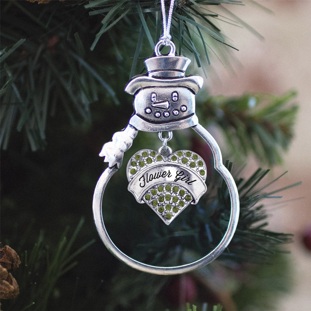 Flower Girl Green Pave Heart Charm Christmas / Holiday Ornament
