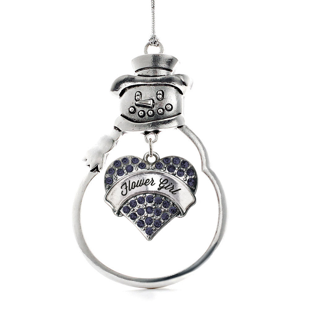 Flower Girl Navy Blue Pave Heart Charm Christmas / Holiday Ornament