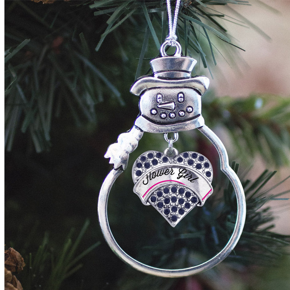 Flower Girl Navy Blue Pave Heart Charm Christmas / Holiday Ornament