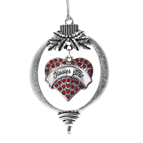 Flower Girl Red Pave Heart Charm Christmas / Holiday Ornament