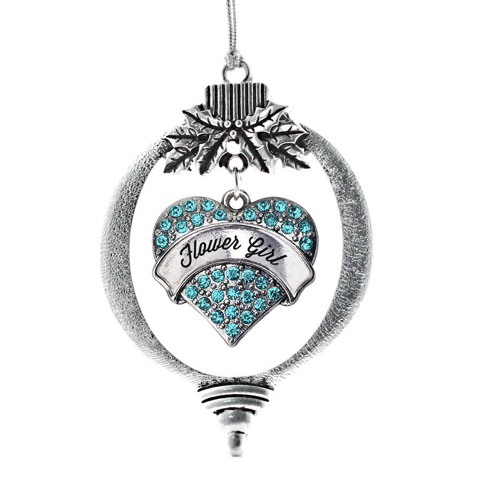 Flower Girl Aqua Pave Heart Charm Christmas / Holiday Ornament