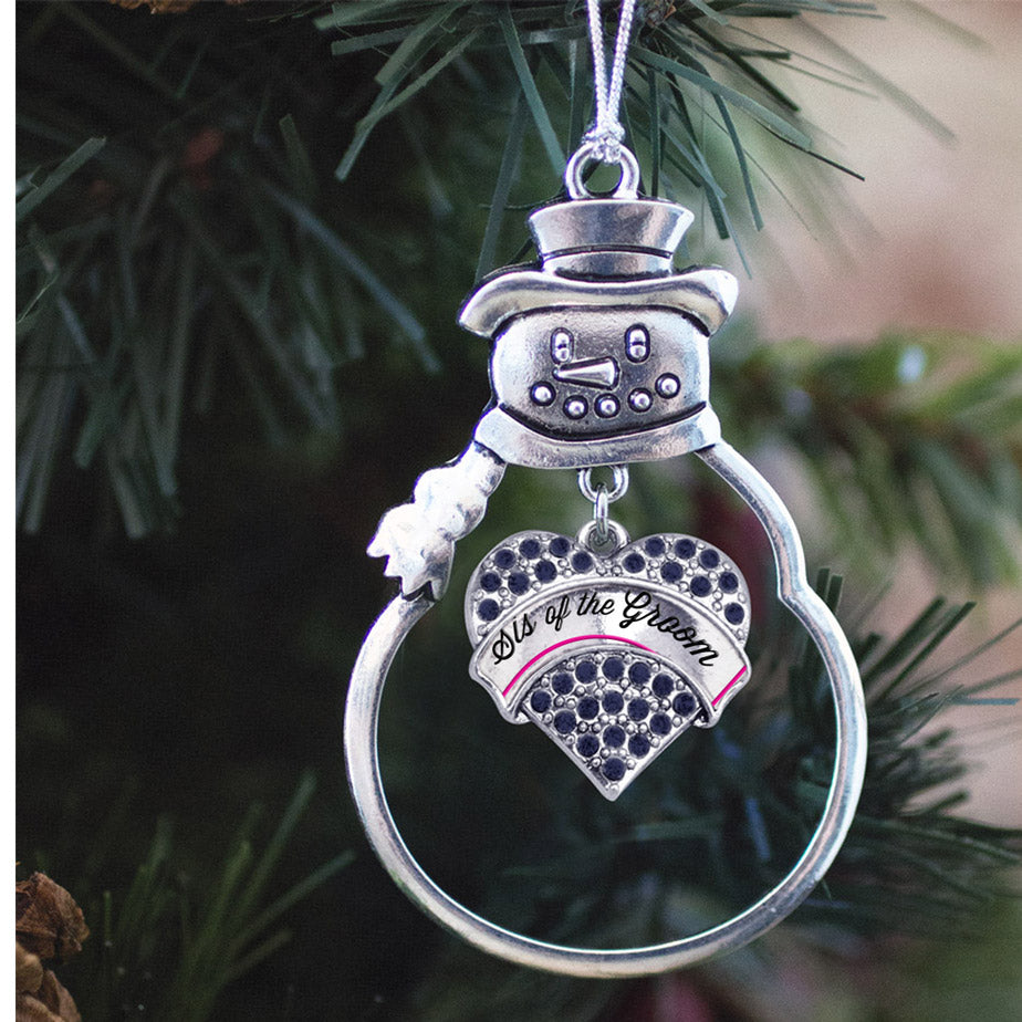 Sis of the Groom Navy Blue Pave Heart Charm Christmas / Holiday Ornament