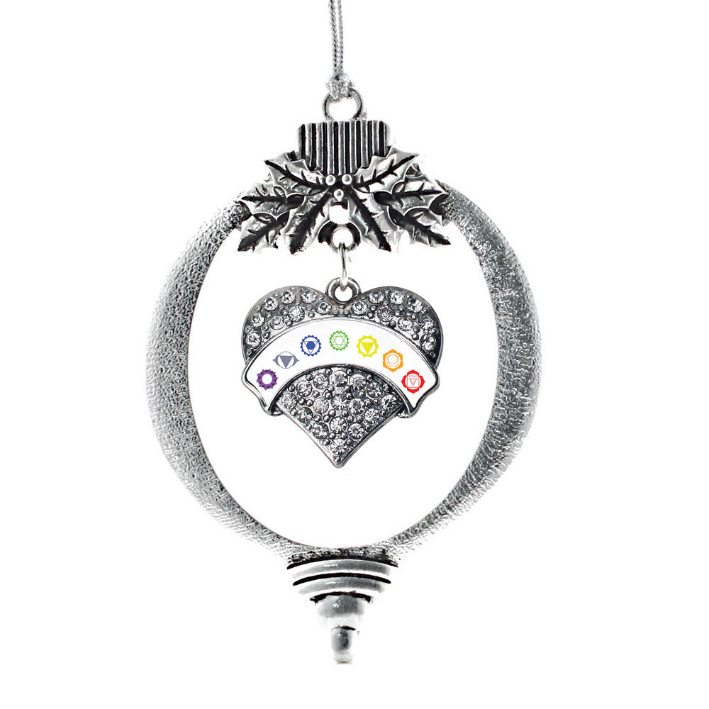 White Banner Chakra Symbols Pave Heart Charm Christmas / Holiday Ornament