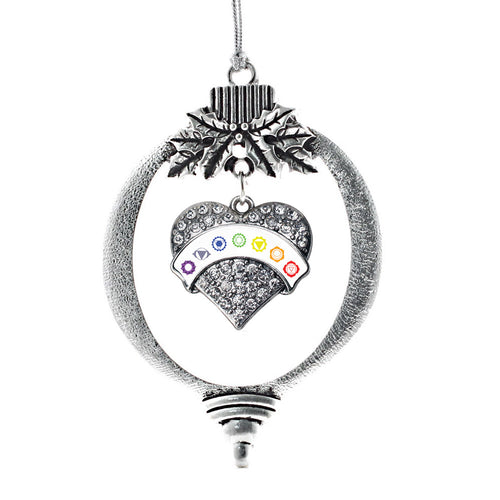 White Banner Chakra Symbols Pave Heart Charm Christmas / Holiday Ornament