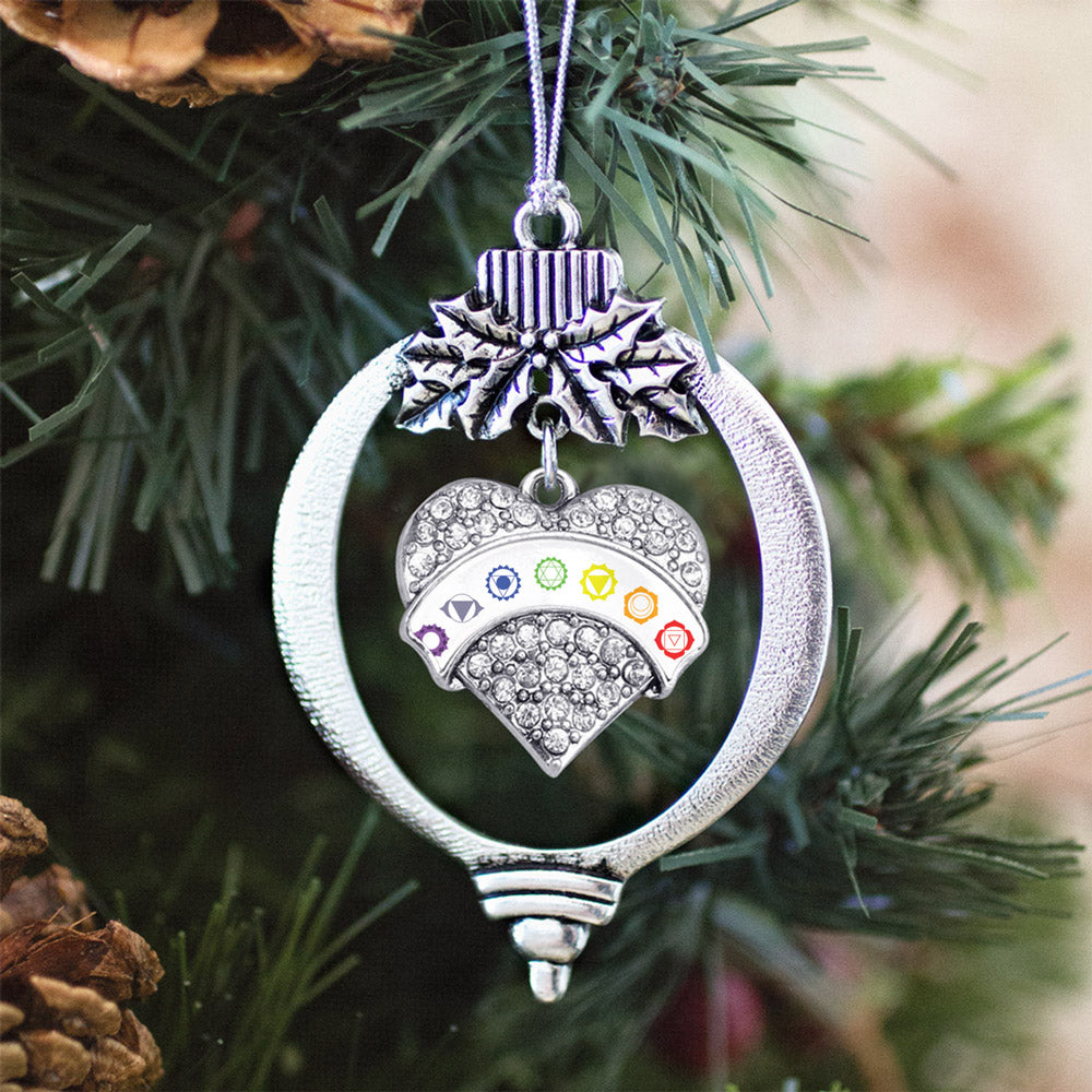White Banner Chakra Symbols Pave Heart Charm Christmas / Holiday Ornament