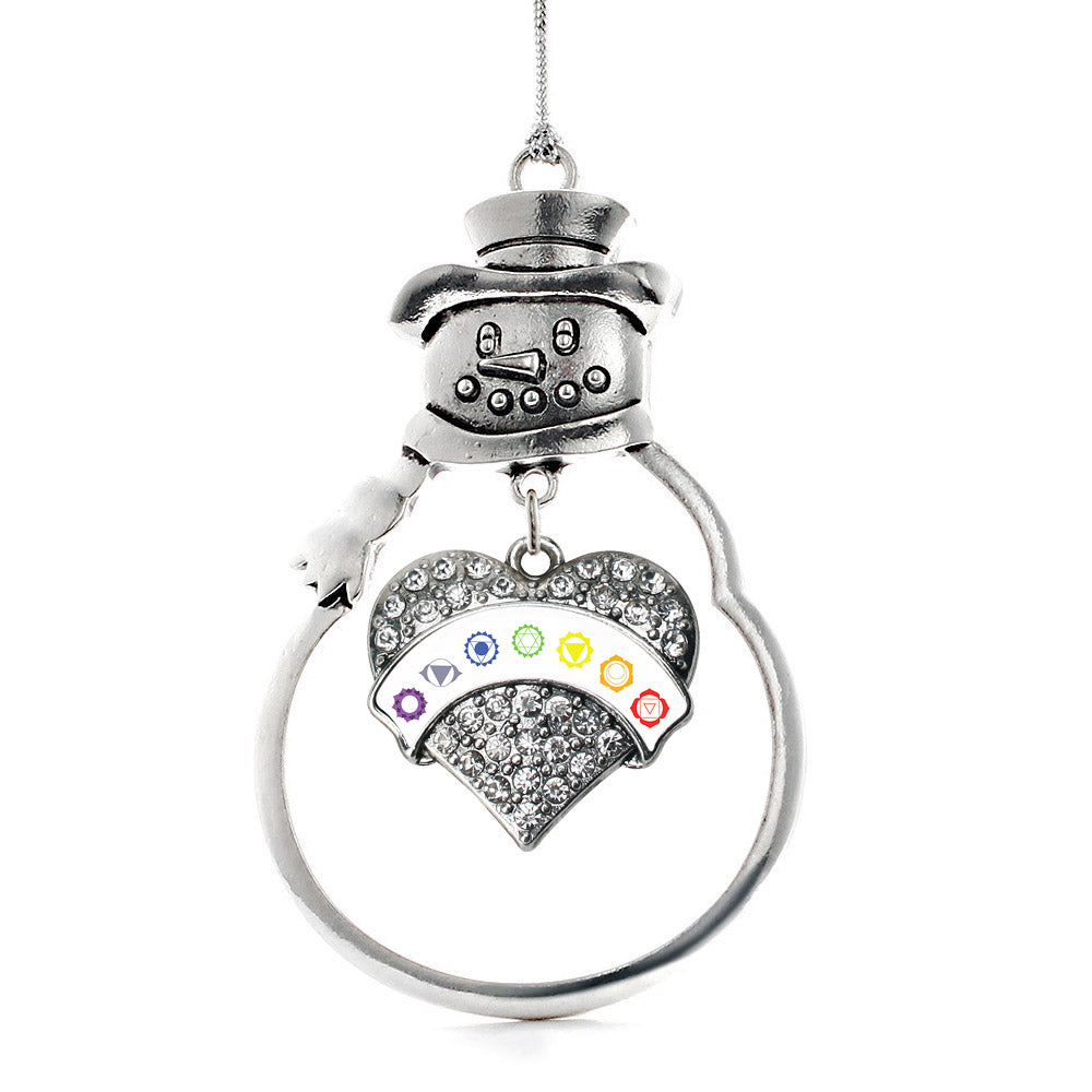 White Banner Chakra Symbols Pave Heart Charm Christmas / Holiday Ornament