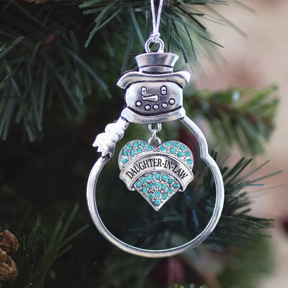 Daughter in Law Aqua Pave Heart Charm Christmas / Holiday Ornament