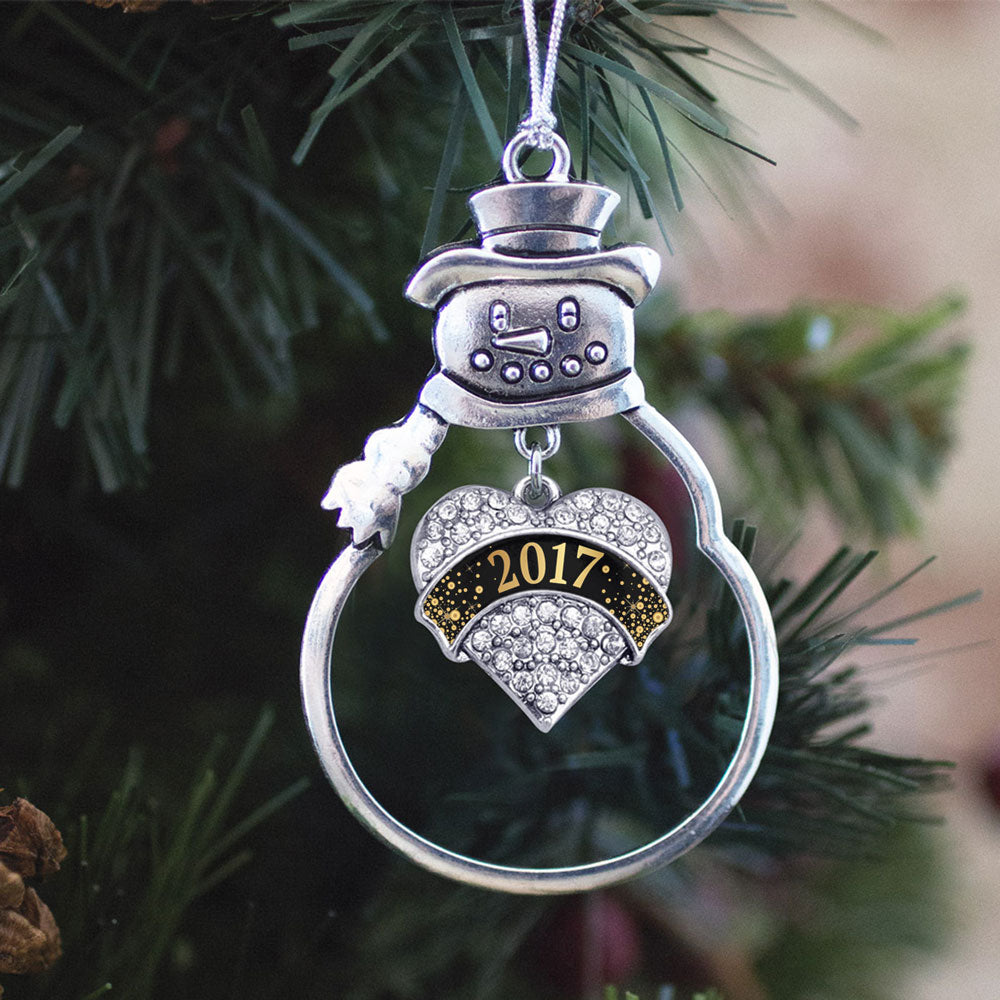 Black and Gold 2017 Pave Heart Charm Christmas / Holiday Ornament