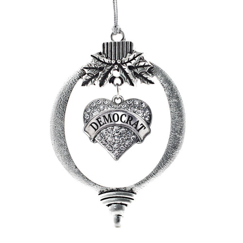 Democrat Crystal Pave Heart Charm Christmas / Holiday Ornament