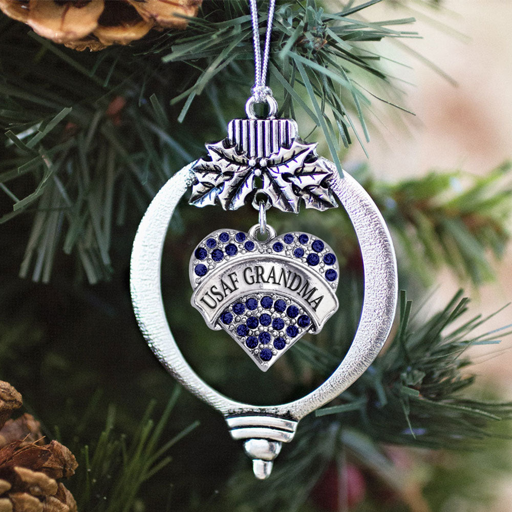 USAF Grandma Navy Blue Pave Heart Charm Christmas / Holiday Ornament