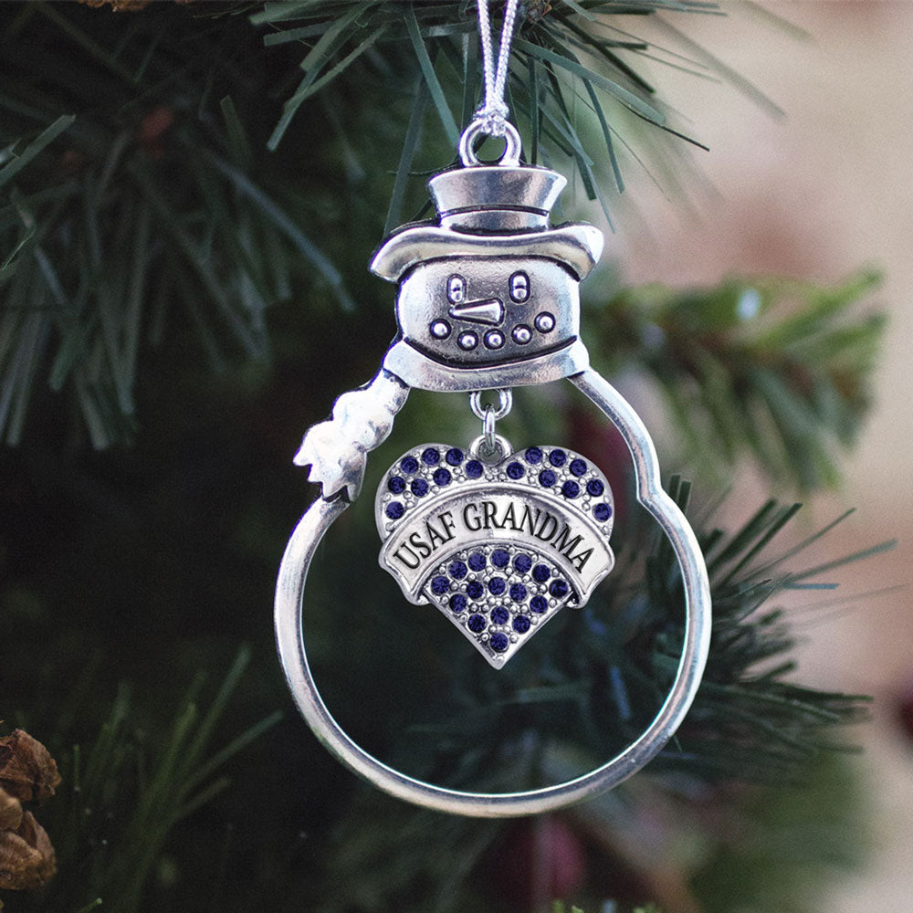 USAF Grandma Navy Blue Pave Heart Charm Christmas / Holiday Ornament