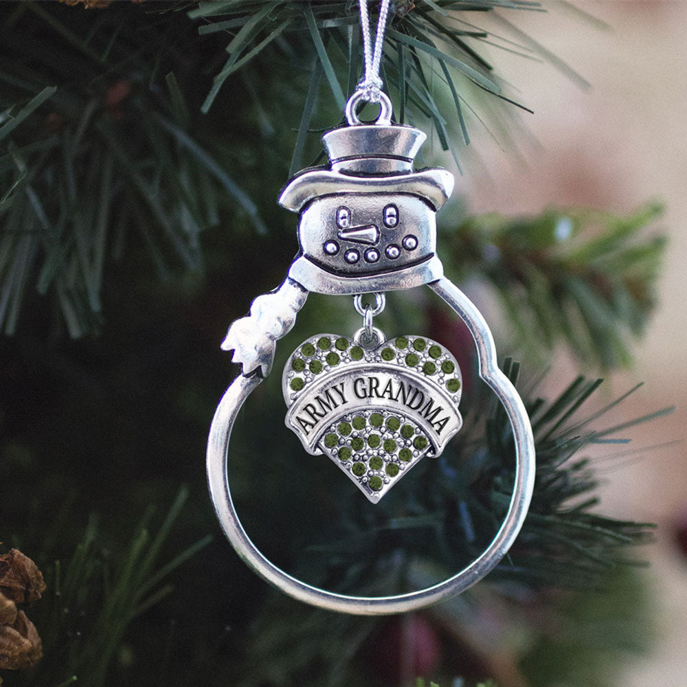 Army Grandma Green Pave Heart Charm Christmas / Holiday Ornament