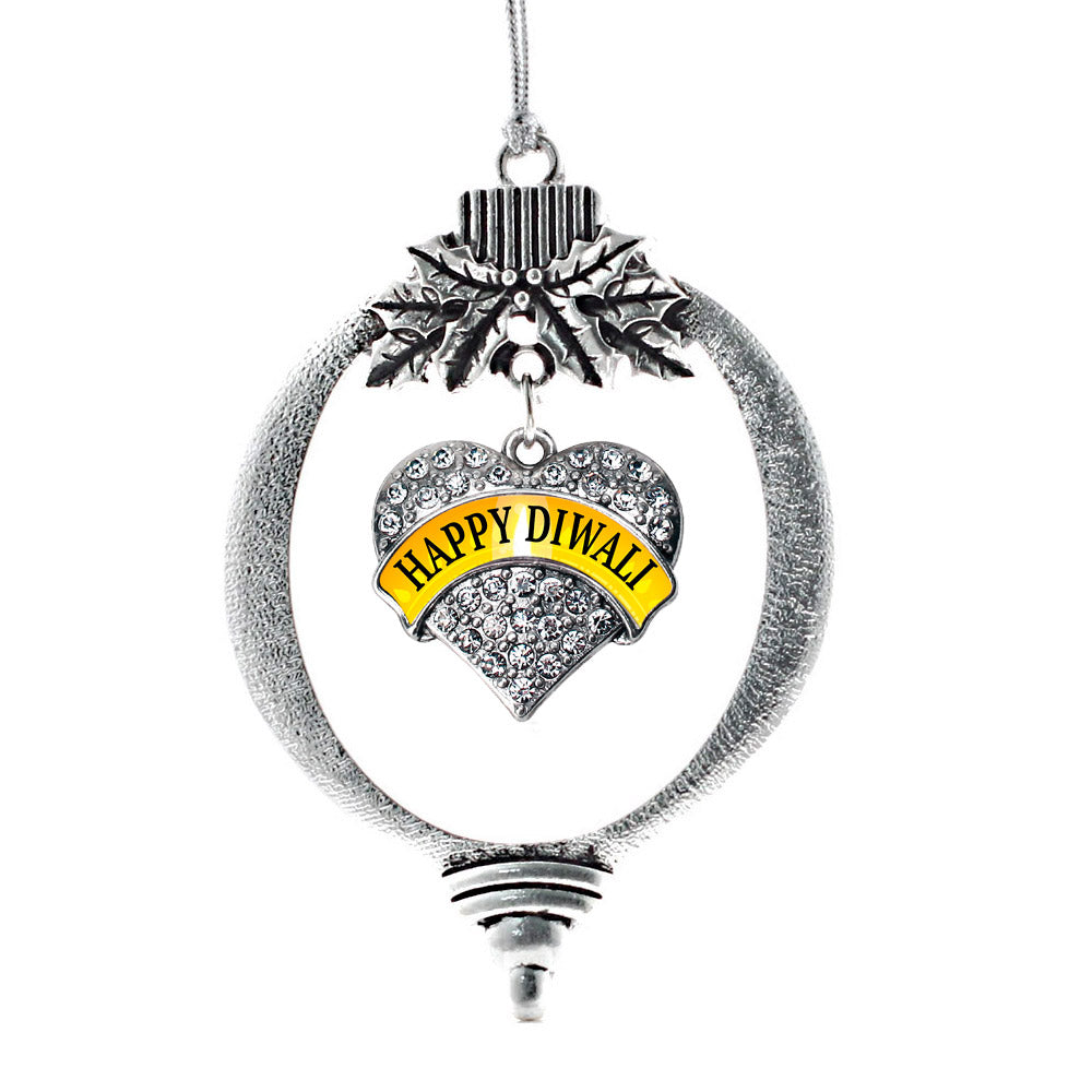 Happy Diwali Pave Heart Charm Christmas / Holiday Ornament