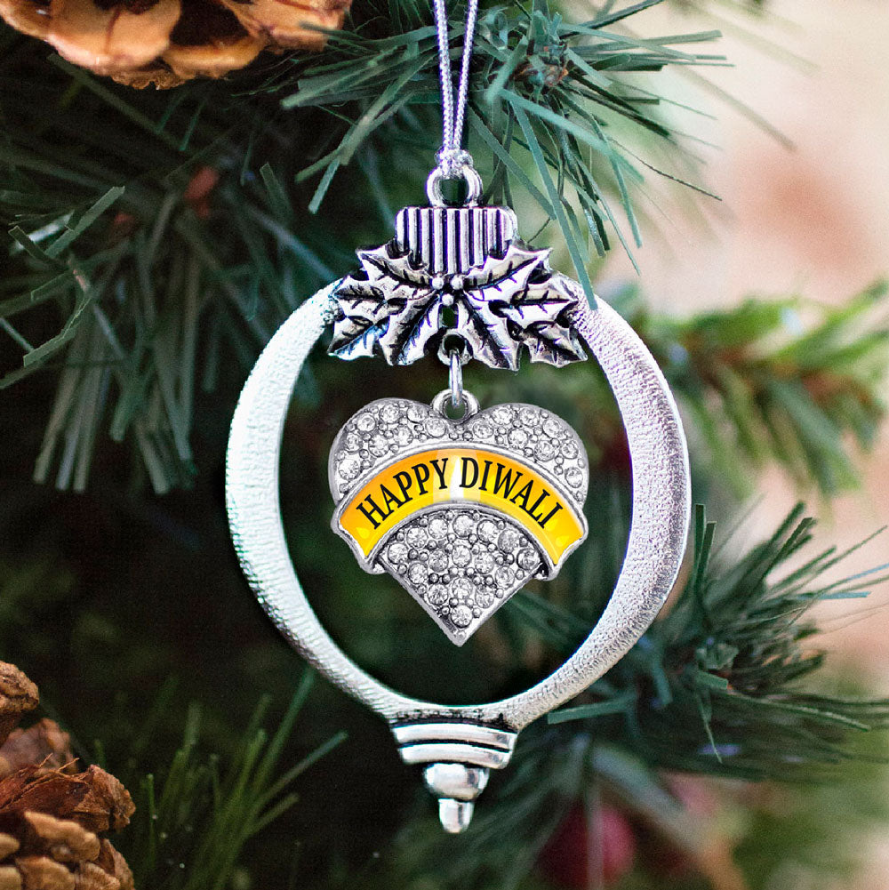 Happy Diwali Pave Heart Charm Christmas / Holiday Ornament