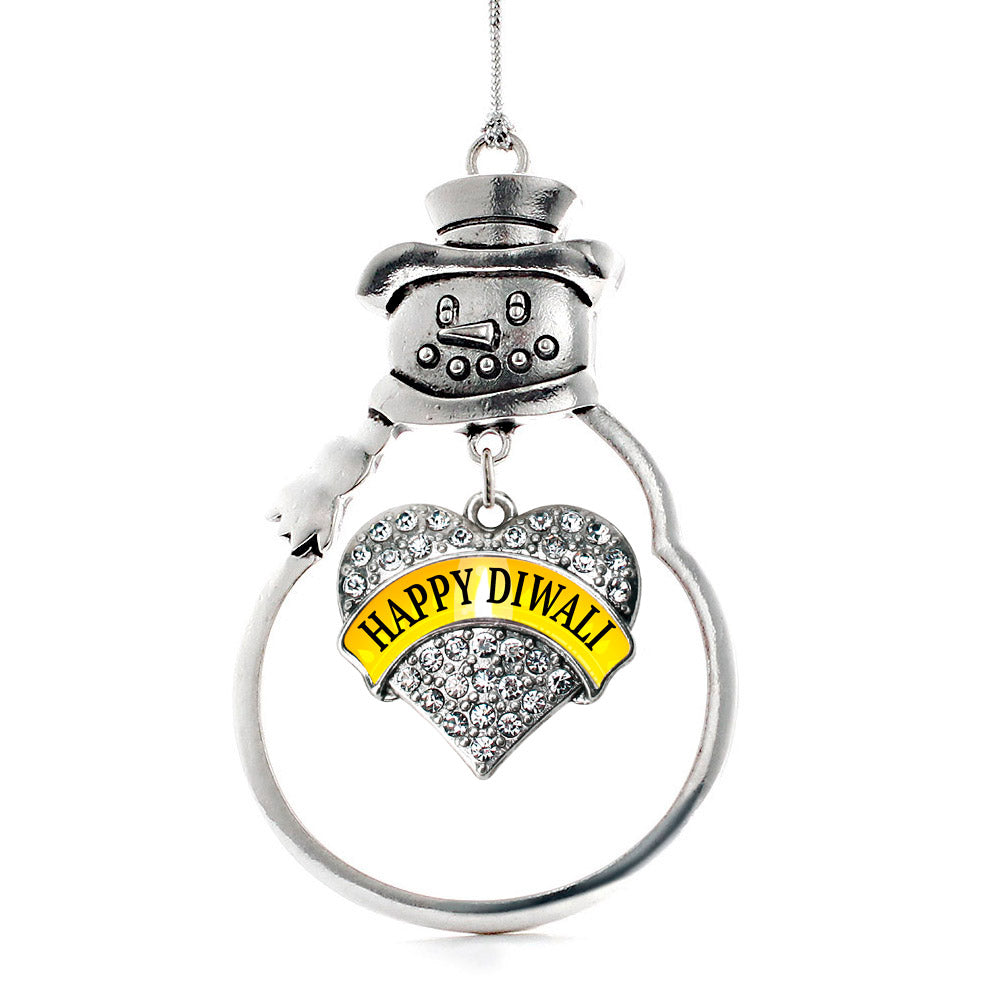 Happy Diwali Pave Heart Charm Christmas / Holiday Ornament
