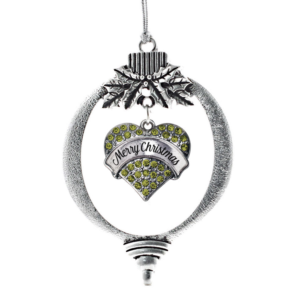 Merry Christmas Green Pave Heart Charm Christmas / Holiday Ornament