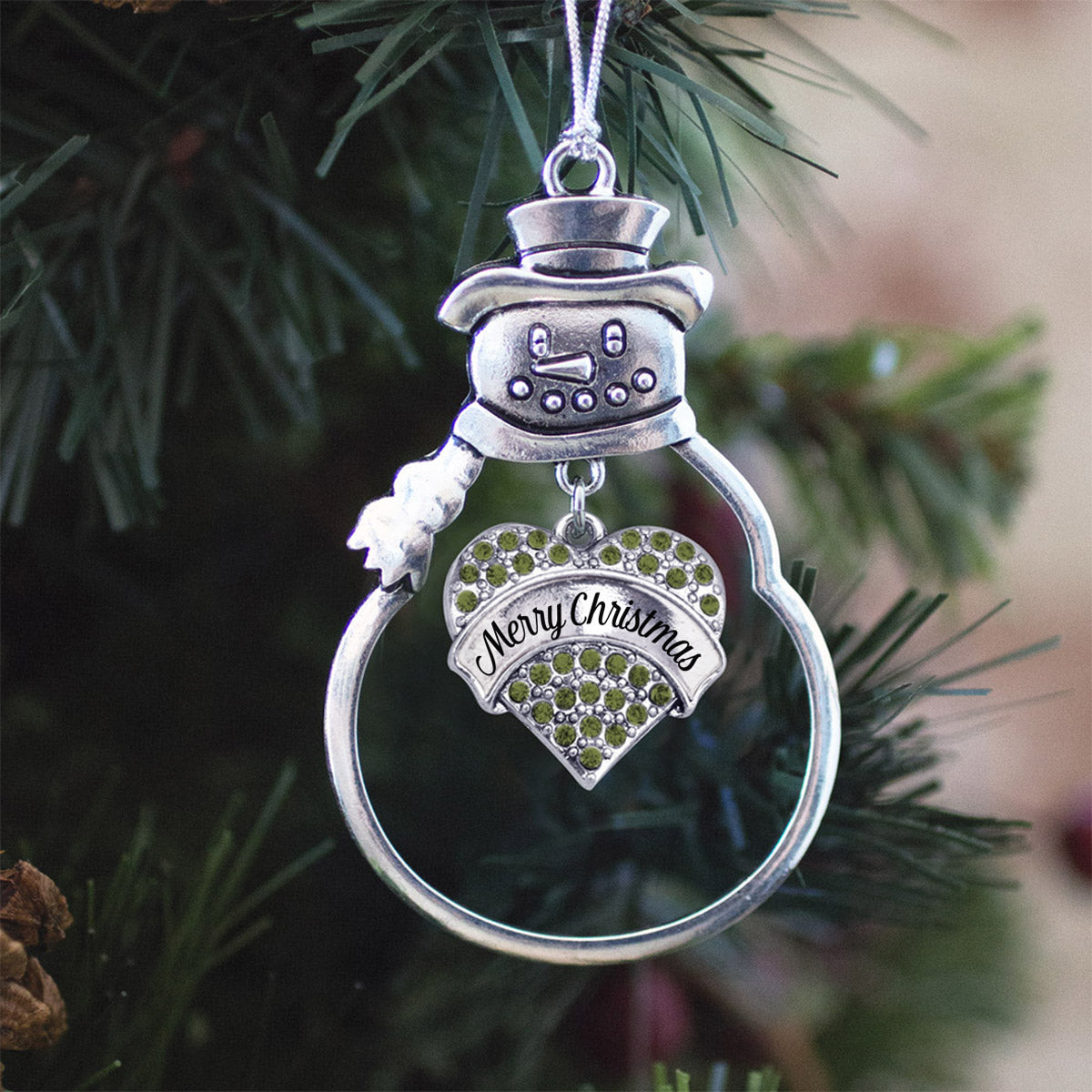 Merry Christmas Green Pave Heart Charm Christmas / Holiday Ornament