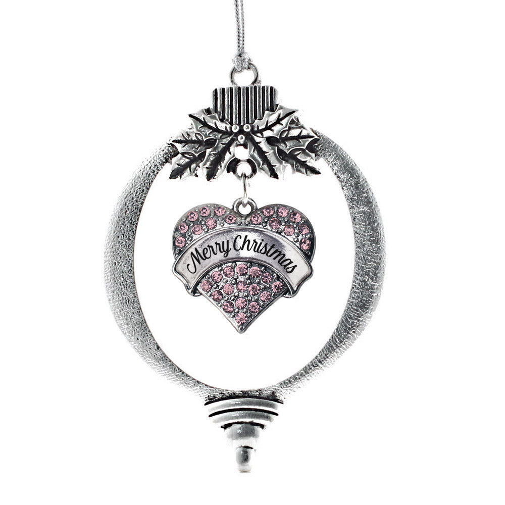 Merry Christmas Pink Pave Heart Charm Christmas / Holiday Ornament