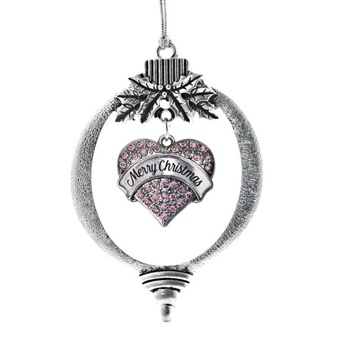 Merry Christmas Pink Pave Heart Charm Christmas / Holiday Ornament