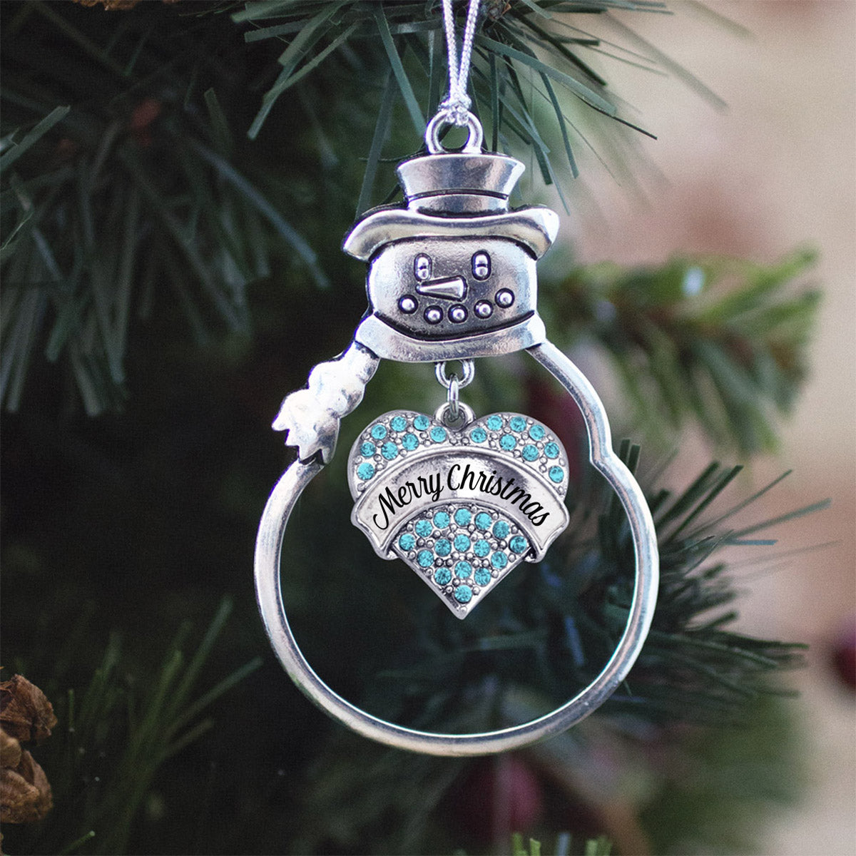Merry Christmas Aqua Pave Heart Charm Christmas / Holiday Ornament
