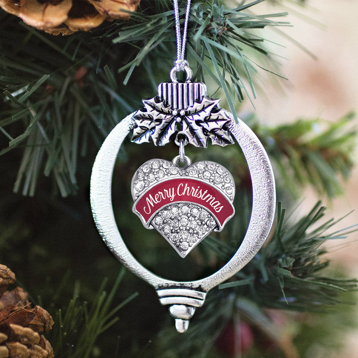 Red Merry Christmas Pave Heart Charm Christmas / Holiday Ornament