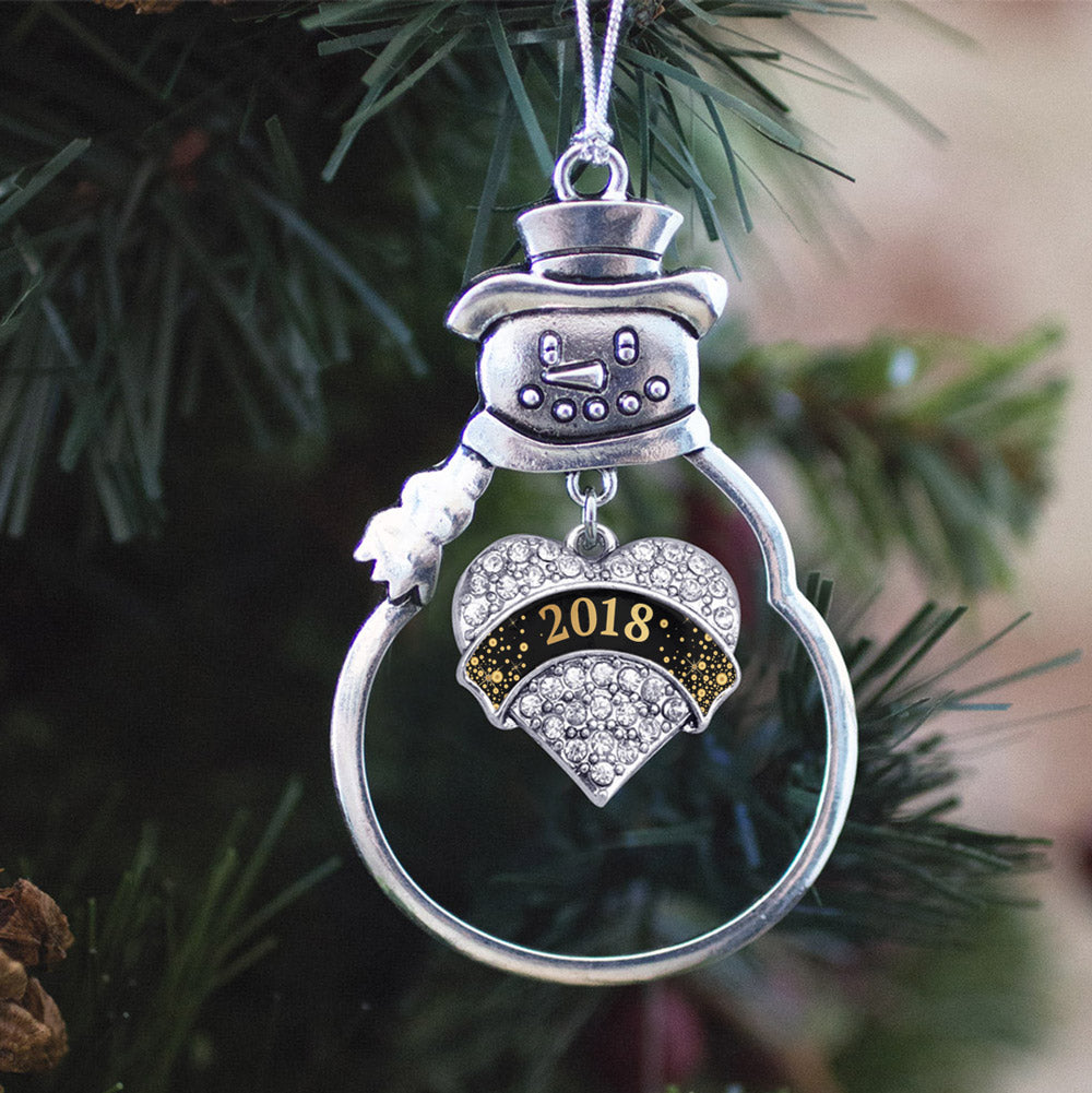 Black and Gold New Year's 2018 Pave Heart Charm Christmas / Holiday Ornament