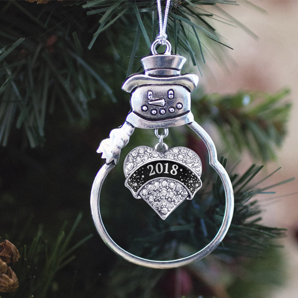 Black and Silver New Year's 2018 Pave Heart Charm Christmas / Holiday Ornament