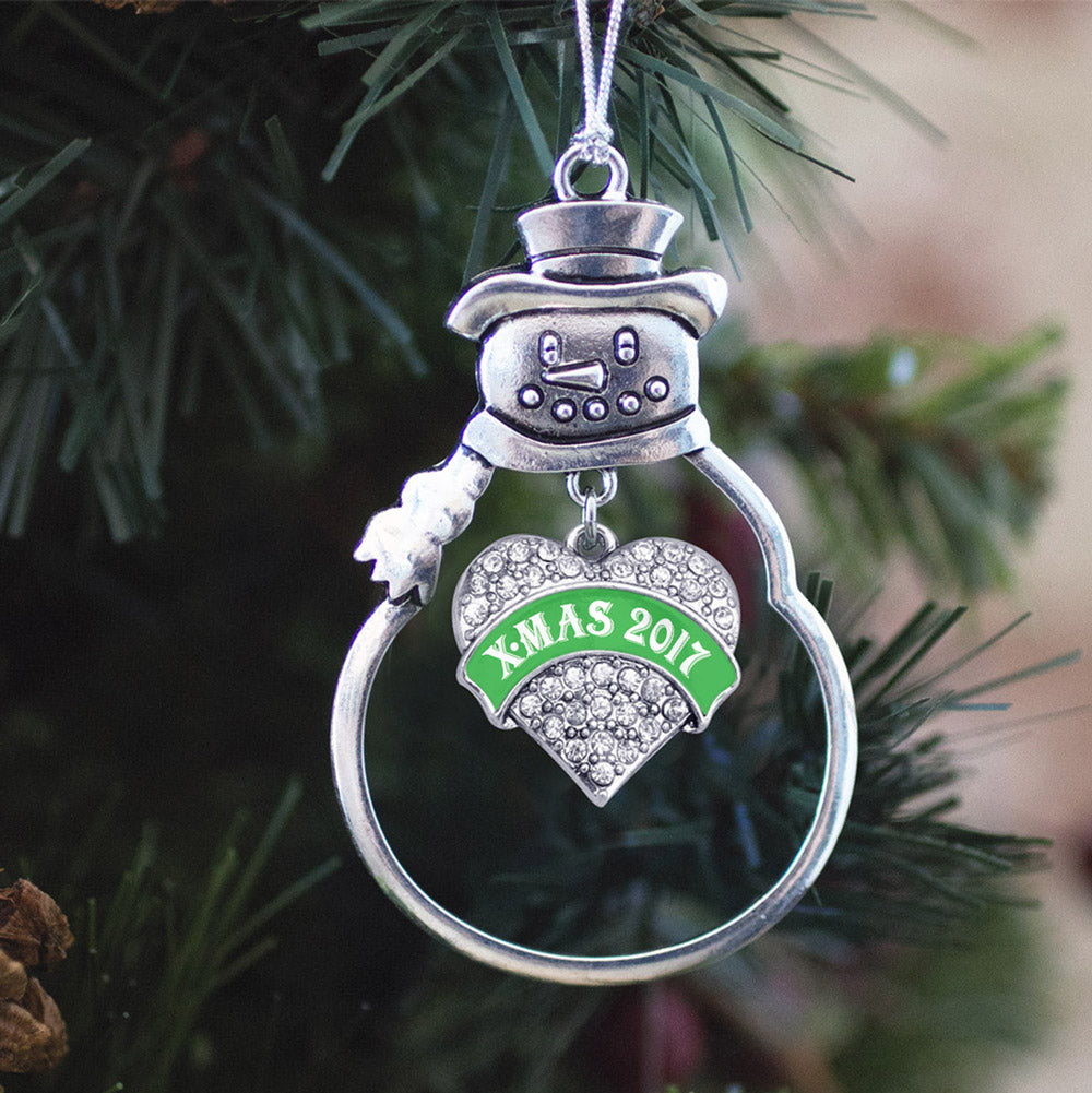 Green X-mas 2017 Pave Heart Charm Christmas / Holiday Ornament