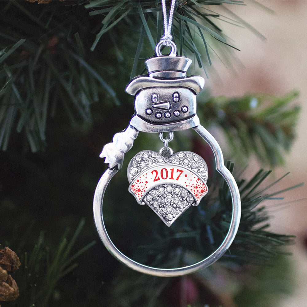 Red and White Christmas 2017 Pave Heart Charm Christmas / Holiday Ornament