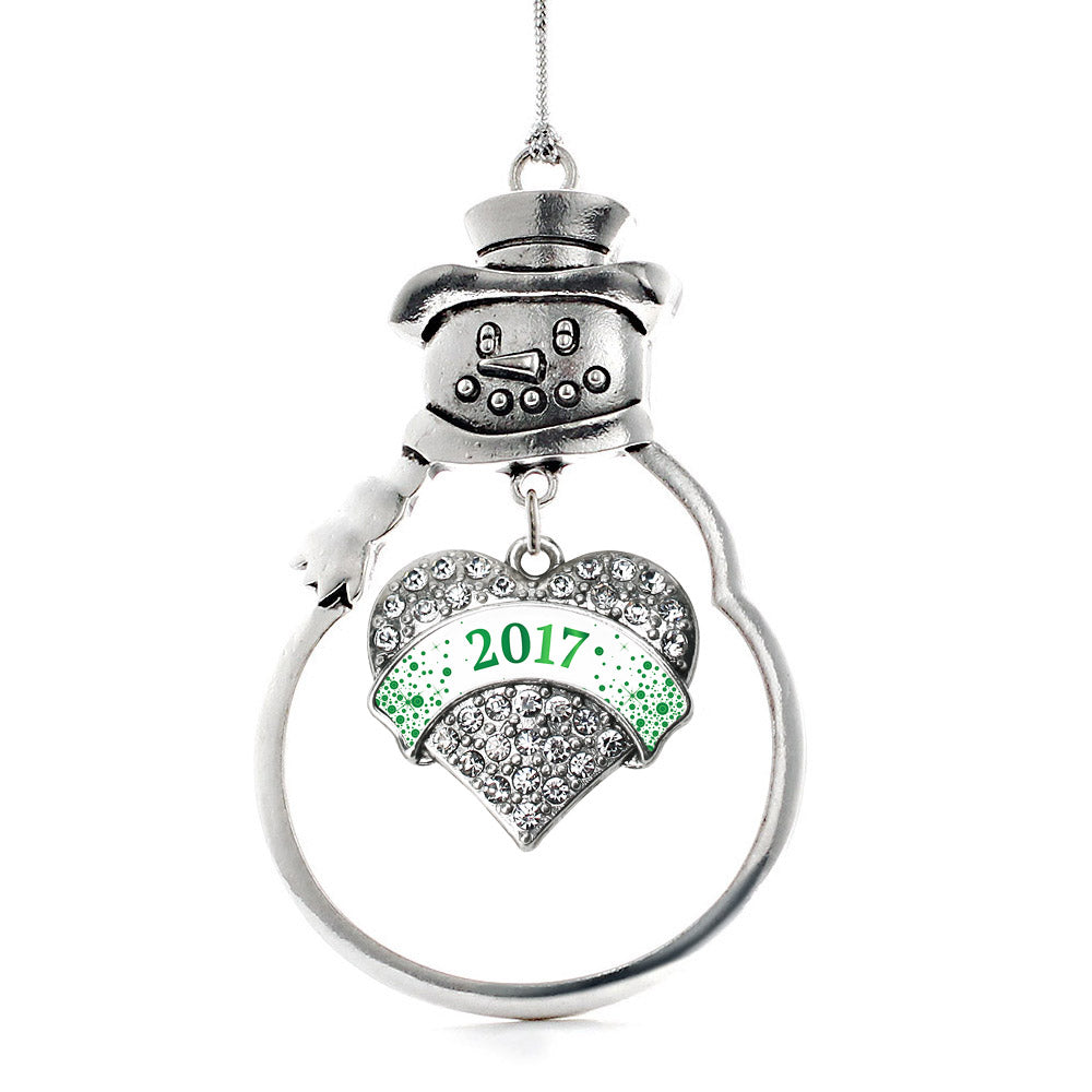Green and White Christmas 2017 Pave Heart Charm Christmas / Holiday Ornament