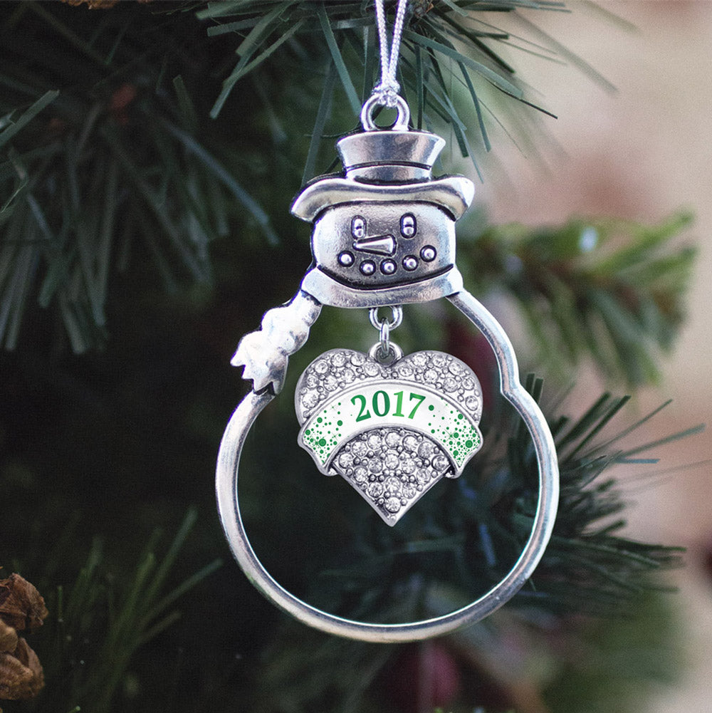 Green and White Christmas 2017 Pave Heart Charm Christmas / Holiday Ornament