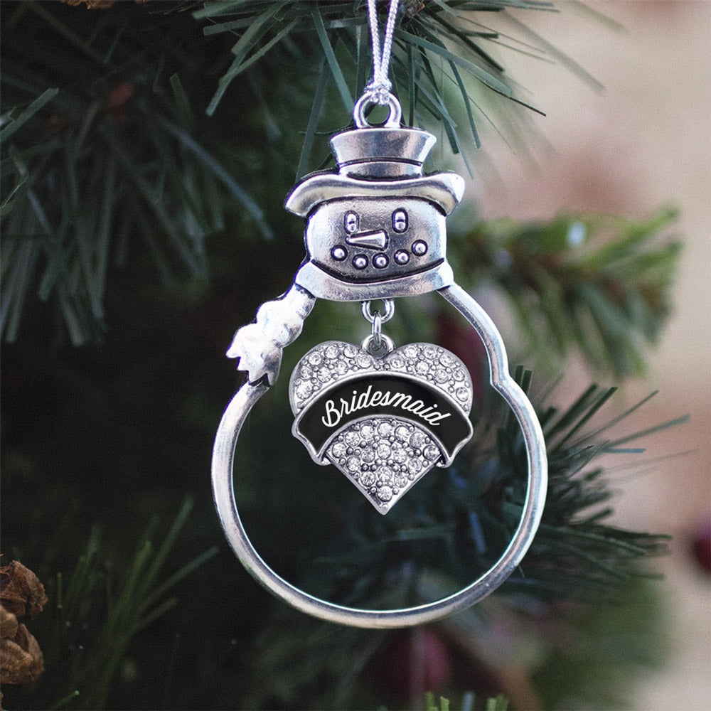 Black and White Bridesmaid Pave Heart Charm Christmas / Holiday Ornament