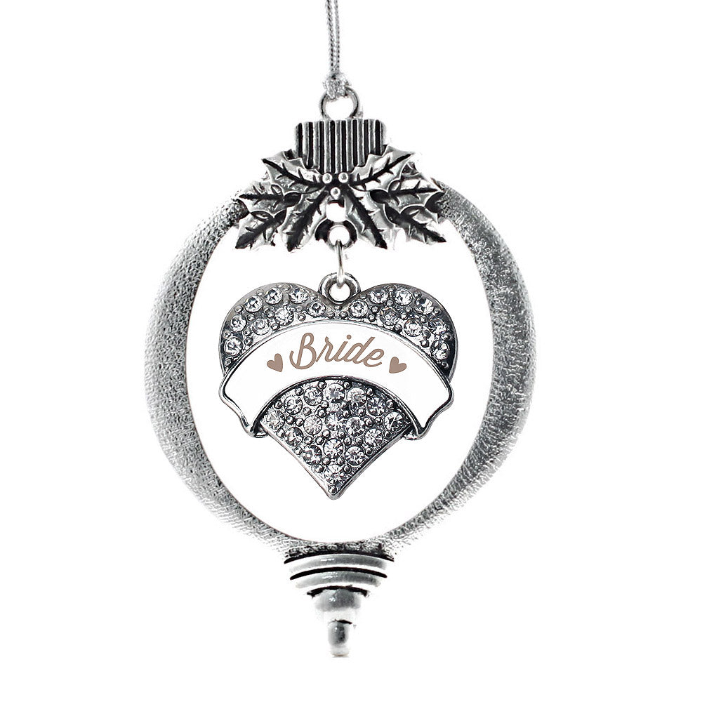 Brown and White Bride Pave Heart Charm Christmas / Holiday Ornament