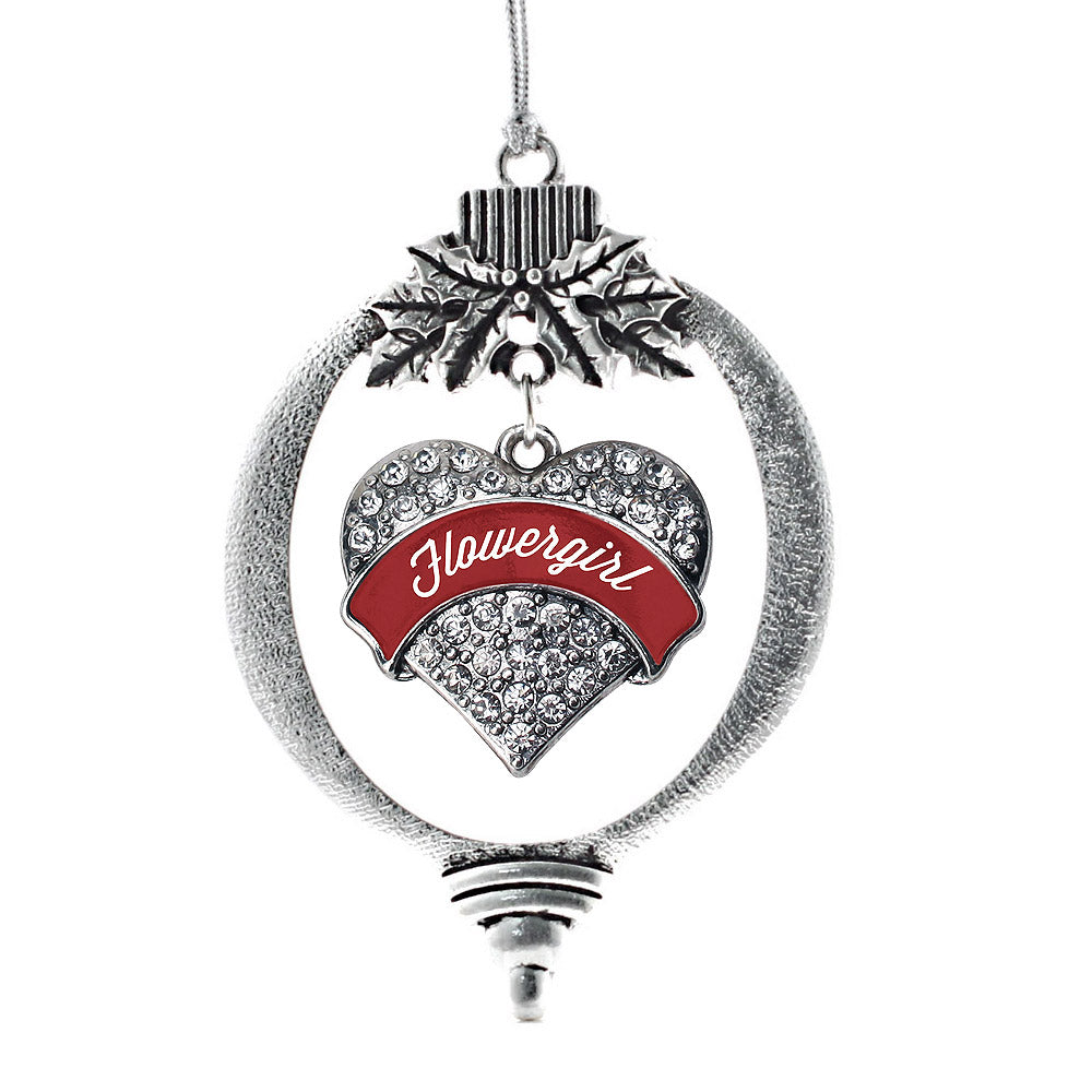 Crimson Red Flower Girl Pave Heart Charm Christmas / Holiday Ornament
