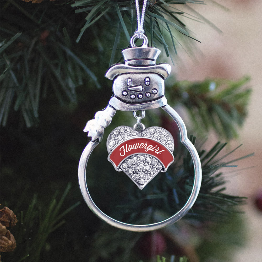 Crimson Red Flower Girl Pave Heart Charm Christmas / Holiday Ornament