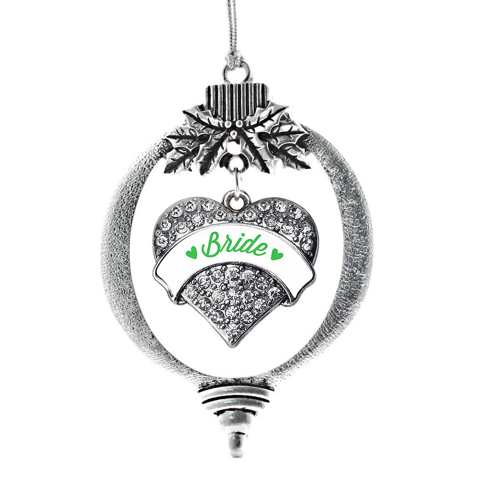 Emerald Green Bride Pave Heart Charm Christmas / Holiday Ornament