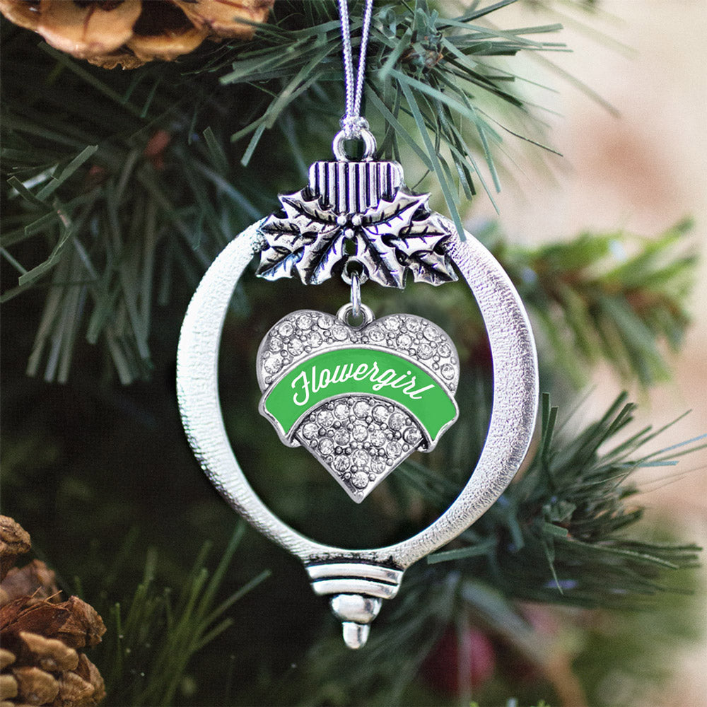 Emerald Green Flower Girl Pave Heart Charm Christmas / Holiday Ornament