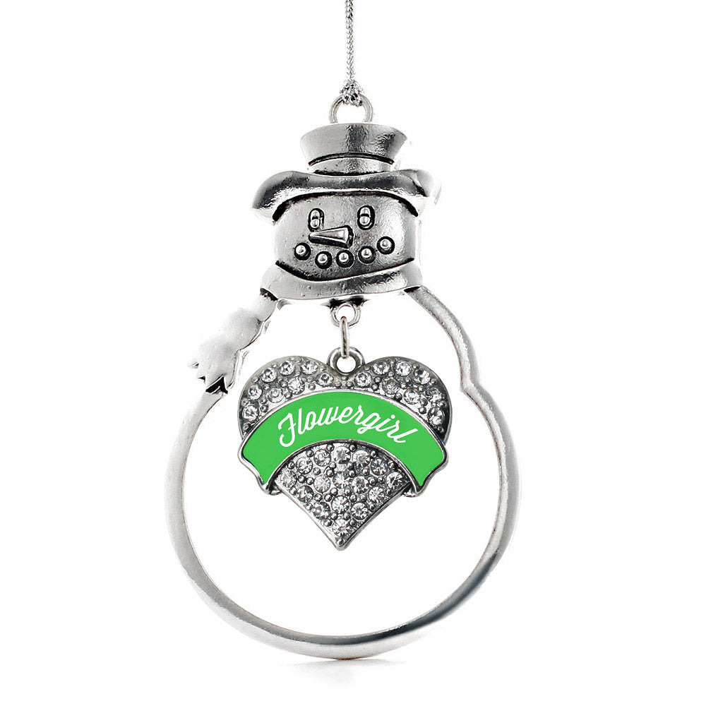 Emerald Green Flower Girl Pave Heart Charm Christmas / Holiday Ornament