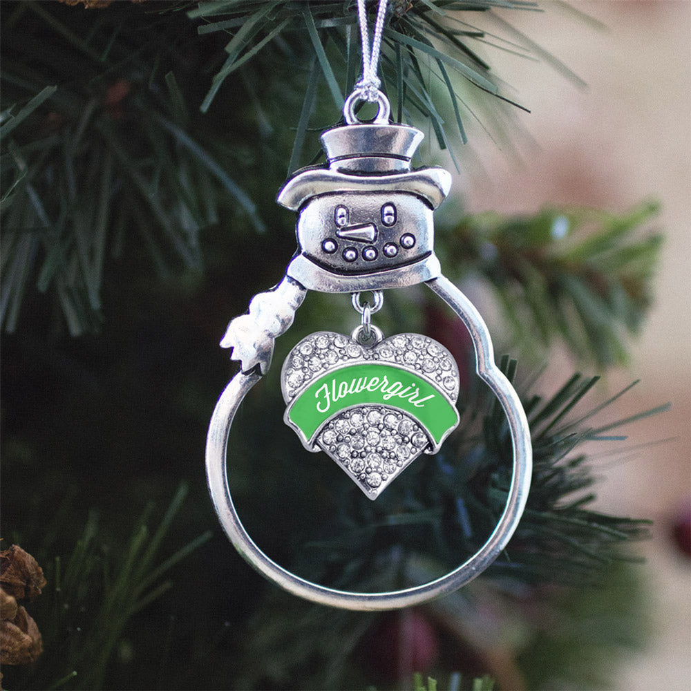 Emerald Green Flower Girl Pave Heart Charm Christmas / Holiday Ornament