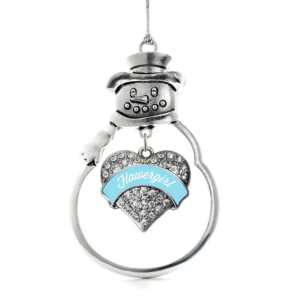 Light Blue Flower Girl Pave Heart Charm Christmas / Holiday Ornament