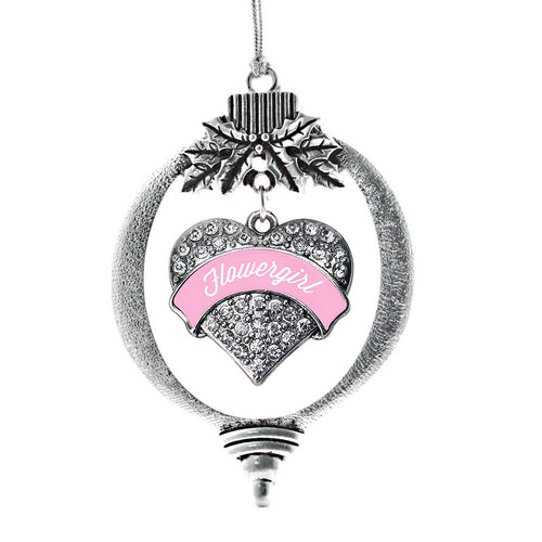 Light Pink Flower Girl Pave Heart Charm Christmas / Holiday Ornament
