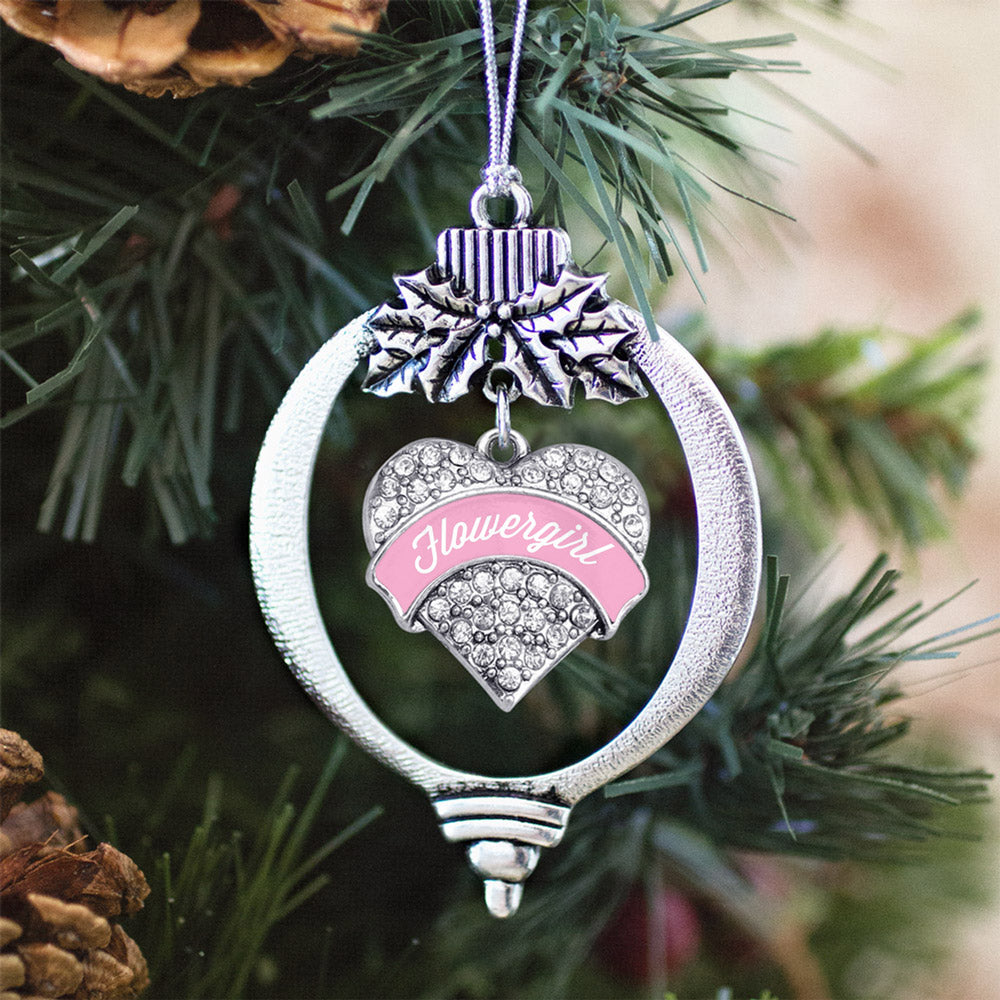 Light Pink Flower Girl Pave Heart Charm Christmas / Holiday Ornament