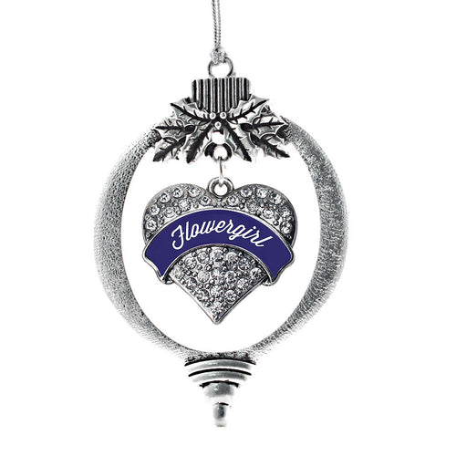 Navy Blue Flower Girl Pave Heart Charm Christmas / Holiday Ornament