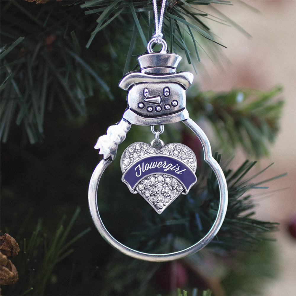 Navy Blue Flower Girl Pave Heart Charm Christmas / Holiday Ornament