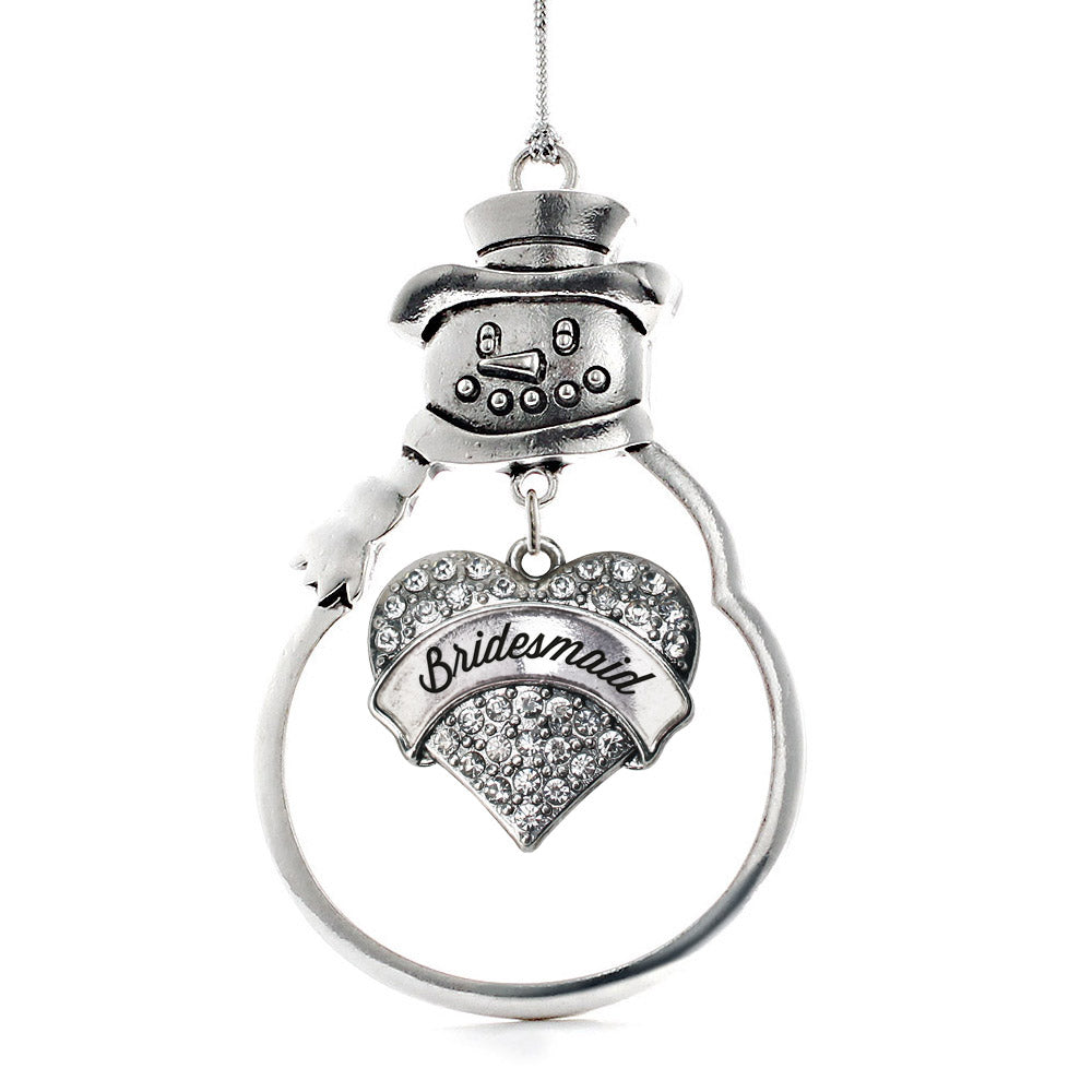 Silver Bridesmaid Pave Heart Charm Christmas / Holiday Ornament