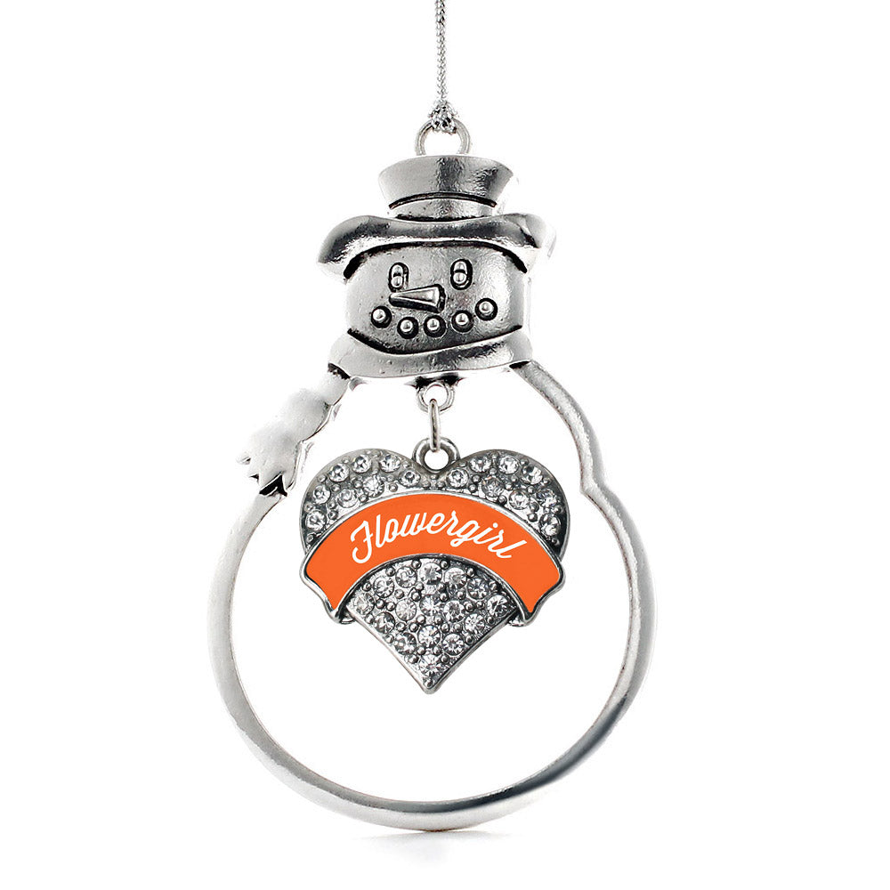 Orange Flower Girl Pave Heart Charm Christmas / Holiday Ornament